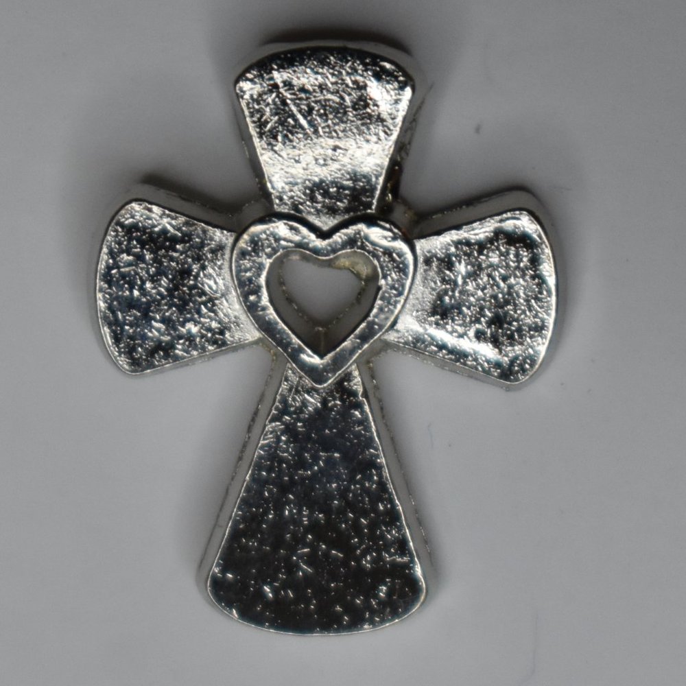 🔥 3/$15 NWT Autom Silver Cross with a Heart Lapel Pin